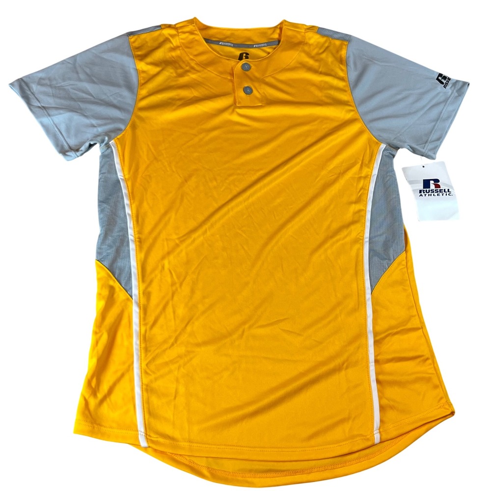 Russell Athletic Youth Dri-Power Baseball Jersey Gold Grey 3R6X2BK Medium NWT